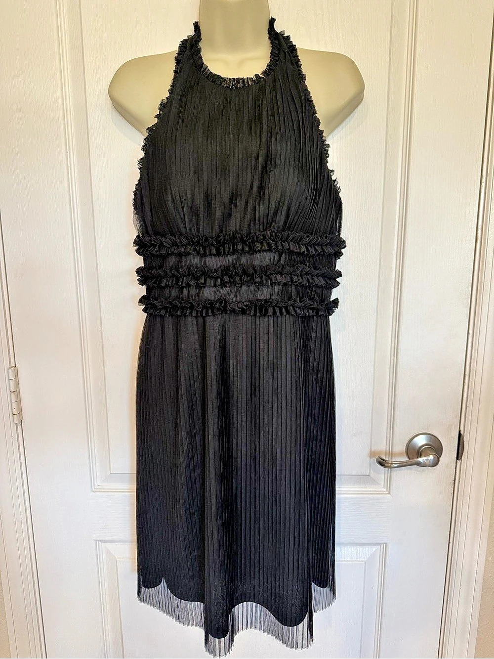 Mikael Aghal Pleated Halter Midi Dress Black Size 6 Like New